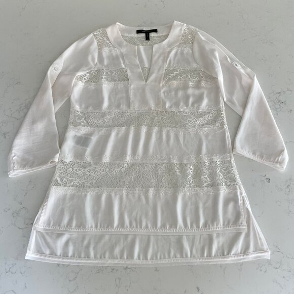 BCBGMaxAzria Erid Gardenia VNeck Lace Cover Up Adjustable Sleeve Cream Sz XS - Picture 15 of 16